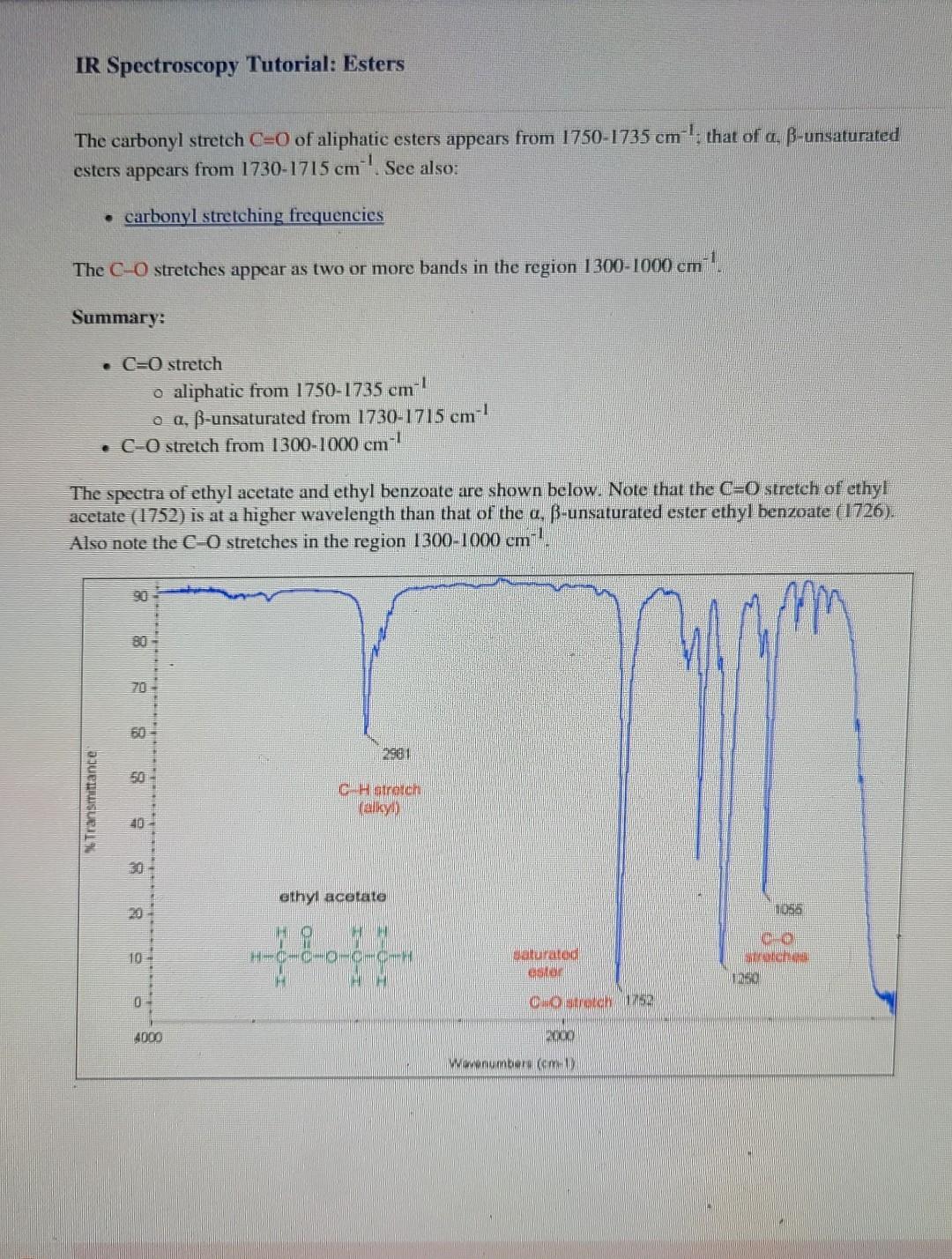 IR Spectroscopy Tutorial Esters The carbonyl stretch