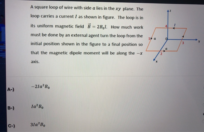 Solved A square loop of wire with side a lies in the xy | Chegg.com
