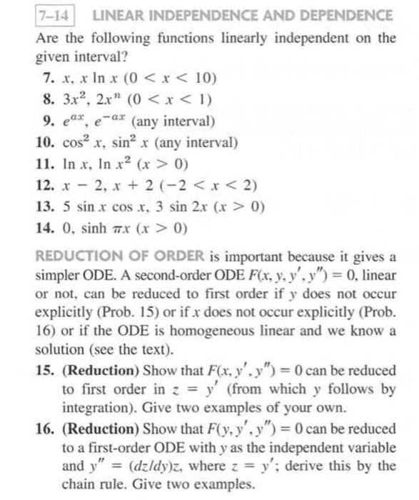 Solved 7-14 LINEAR INDEPENDENCE AND DEPENDENCE Are The | Chegg.com