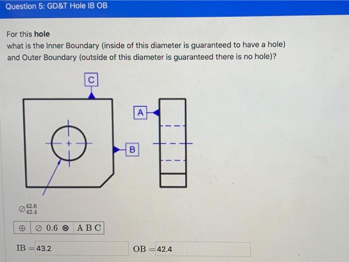 Solved Question 5: GD&T Hole IB OB For this hole what is the | Chegg.com