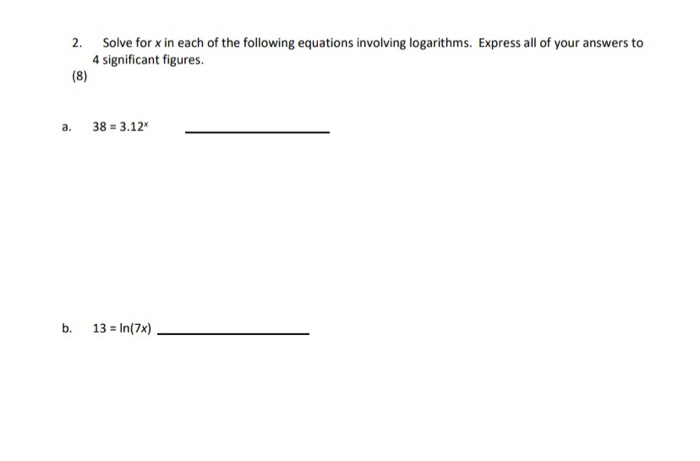 Solved 2. Solve for x in each of the following equations | Chegg.com