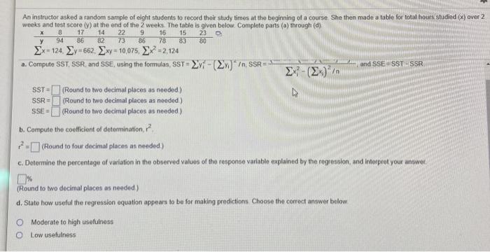 Solved An instructor asked a random sample of eight students | Chegg.com