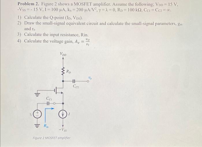 Solved Problem 2. Figure 2 shows a MOSFET amplifier. Assume | Chegg.com