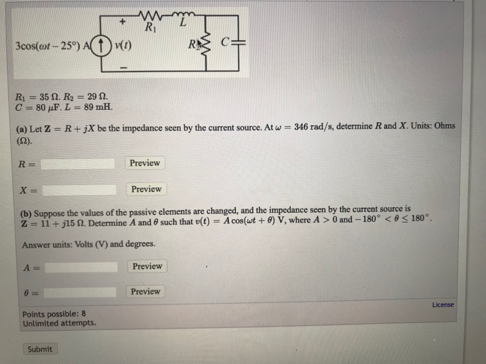 Solved I T 2 Cos 380t 46 A R 122 L Mh Determin Chegg Com