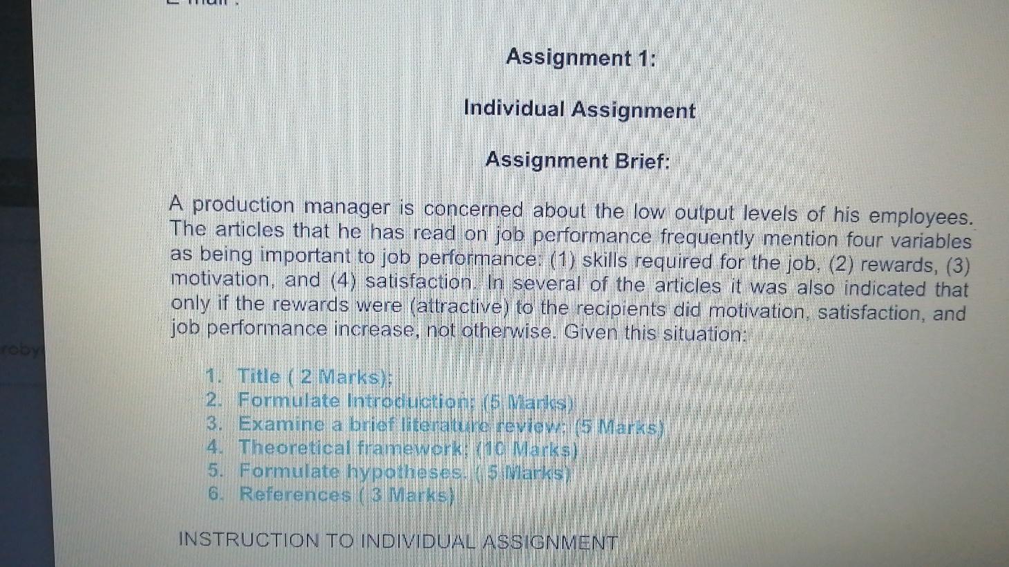 Solved L. Assignment 1: Individual Assignment Assignment | Chegg.com