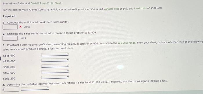 Solved Break-Even Sales and Cost-Volume-Profit Chart For the | Chegg.com