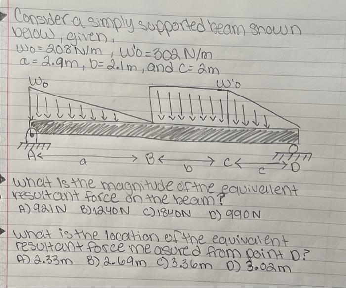 Solved Consider a simply supported beam shown below, given, | Chegg.com