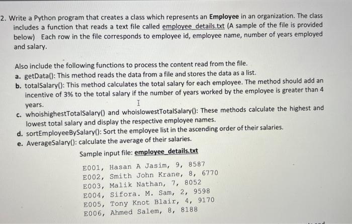 Solved 2. Write a Python program that creates a class which | Chegg.com