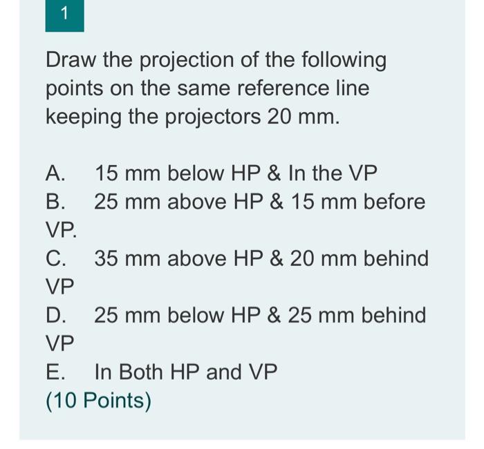 Solved 1 Draw The Projection Of The Following Points On The | Chegg.com