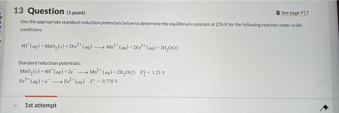 Solved 13 Question (1 point) See page 917 Use the | Chegg.com