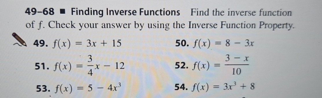 49-68 - Finding Inverse Functions Find the inverse | Chegg.com