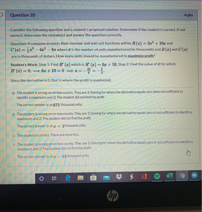 Solved / Question 20 4 pts / Consider the following question | Chegg.com