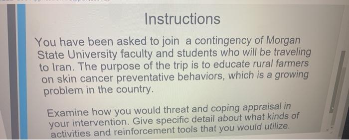 Instructions You have been asked to join a contingency of Morgan State University faculty and students who will be traveling