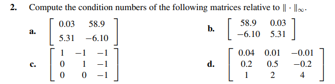 Solved 2. Compute the condition numbers of the following | Chegg.com