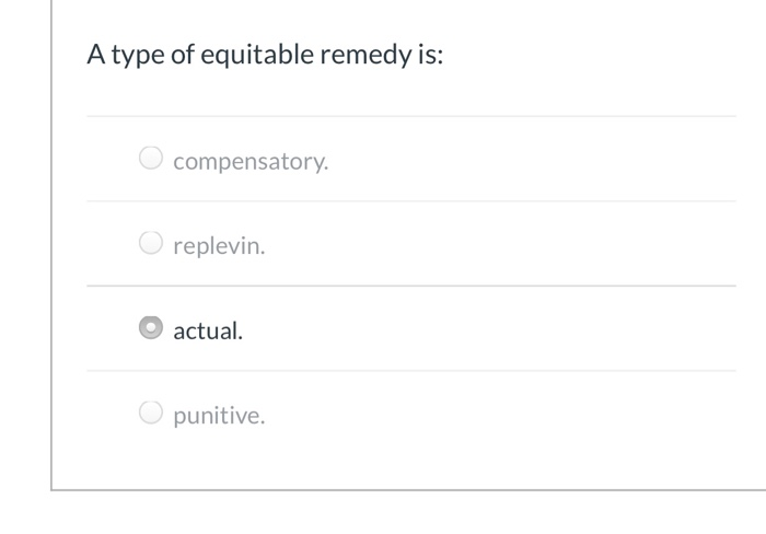 solved-a-type-of-equitable-remedy-is-o-compensatory-o-chegg