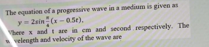 Solved The equation of a progressive wave in a medium is | Chegg.com