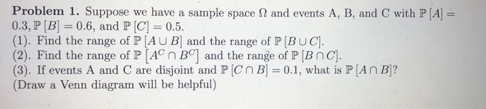 Solved Problem 1. Suppose we have a sample space 2 and | Chegg.com