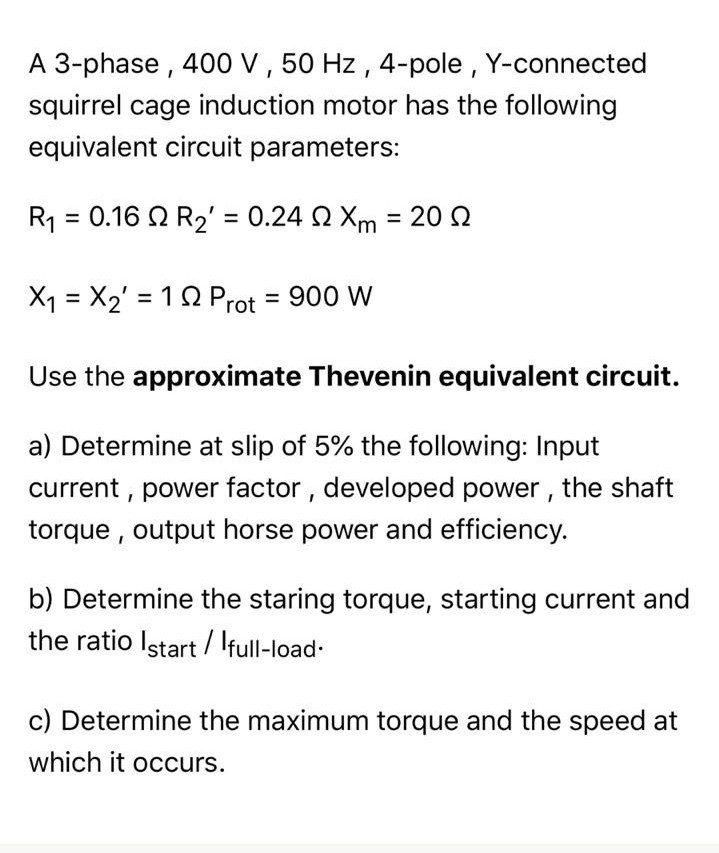 Solved A 3-phase , 400 V, 50 Hz , 4-pole , Y-connected | Chegg.com