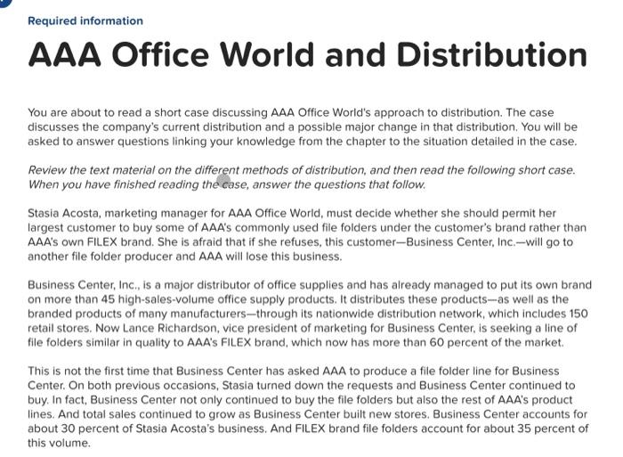 Solved What kind of distribution does AAA Office World | Chegg.com