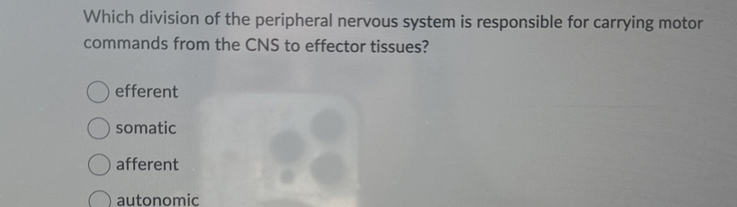 Solved Which division of the peripheral nervous system is | Chegg.com