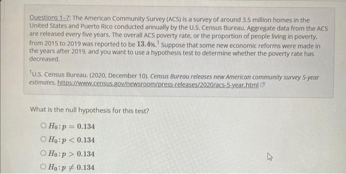 Solved Questions 1-7: The American Community Survey (ACS) Is | Chegg.com