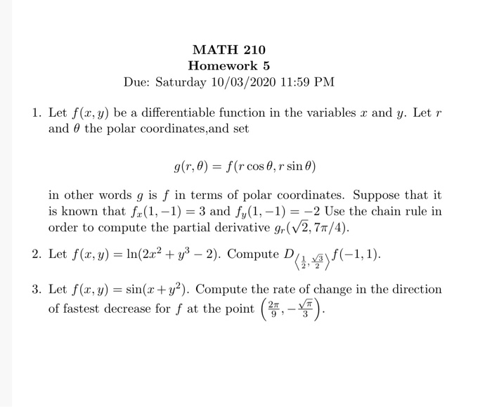 Solved 1 Let F X Y Be A Differentiable Function In The Chegg Com