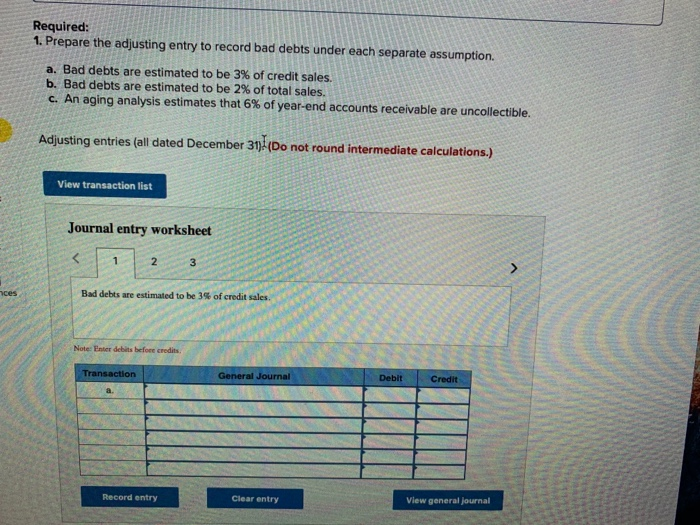 Solved prepare the adjusting entry to record bad debts under | Chegg.com