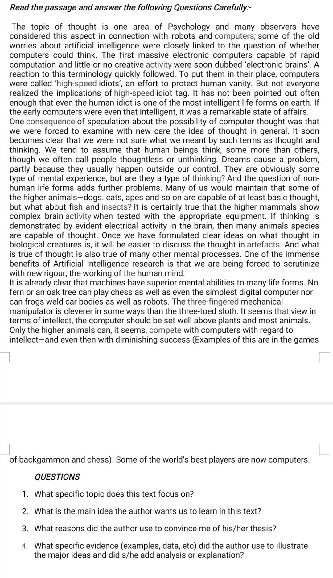 Solved Read the passage and answer the following Questions | Chegg.com