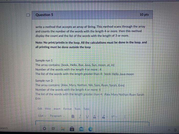 Solved Question 5 10 pts write a method that accepts an | Chegg.com