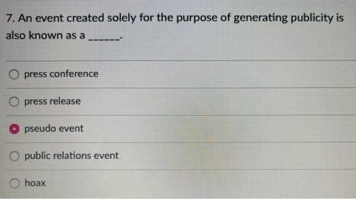 Solved 7. An event created solely for the purpose of | Chegg.com