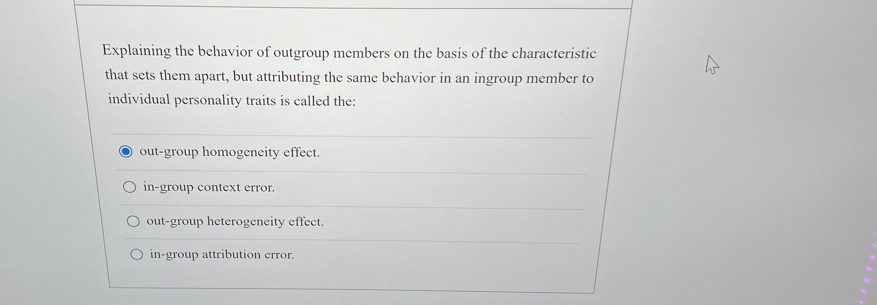 Solved Explaining the behavior of outgroup members on the | Chegg.com