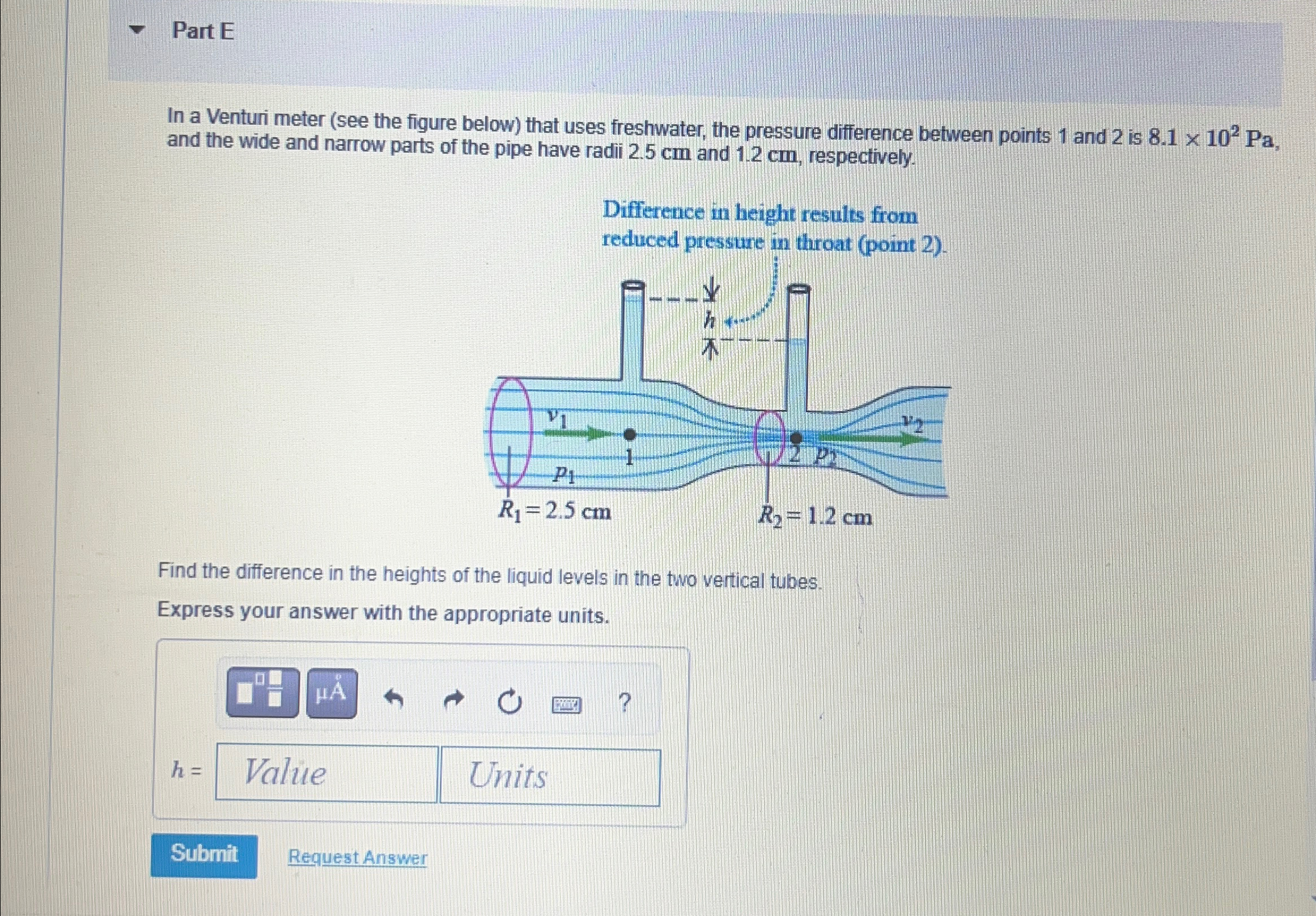 Solved Part EIn a Venturi meter (see the figure below) ﻿that | Chegg.com