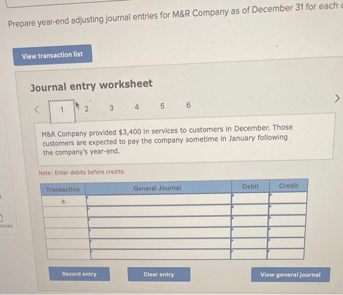 Solved Prepare yearend adjusting journal entries for M\&R