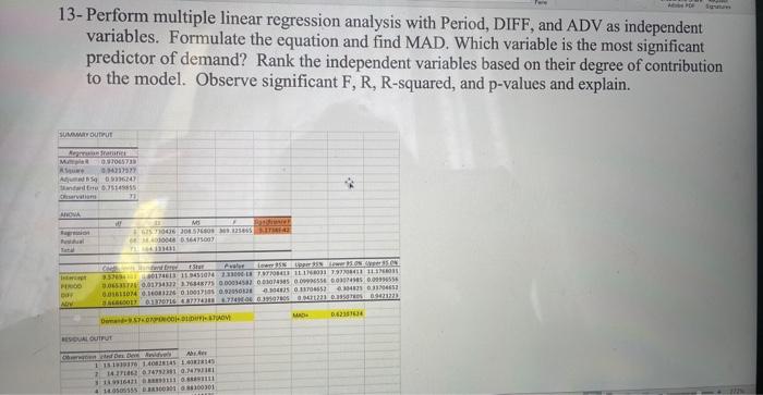 Solved 13- Perform multiple linear regression analysis with | Chegg.com