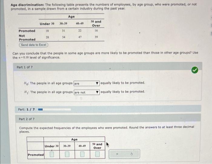 Solved Age discrimination: The following table presents the | Chegg.com