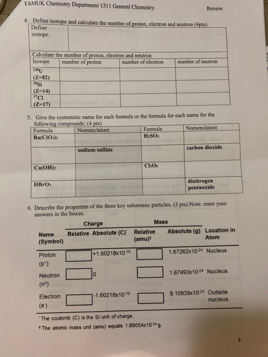 Solved TAMUK Chemistry Department 1311 General Chemistry | Chegg.com