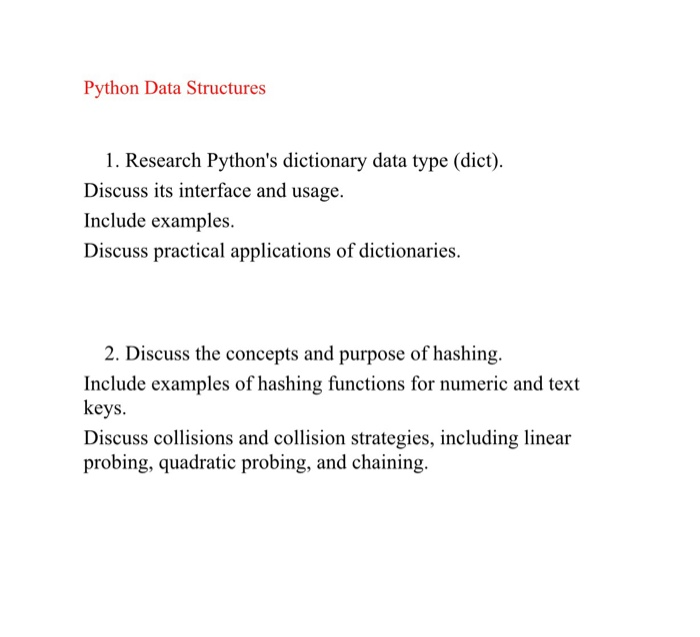 Solved Python Data Structures 1. Research Python's | Chegg.com