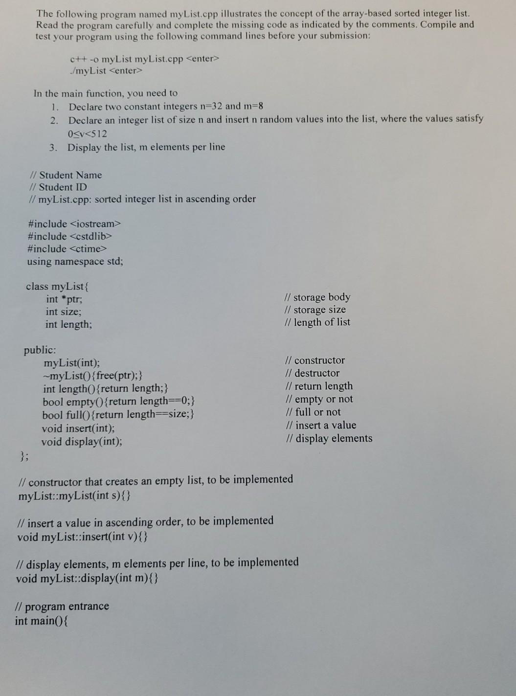 Solved The following program named myList.cpp illustrates | Chegg.com
