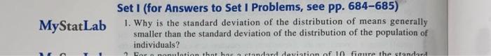 Solved MyStatLab Set 1 (for Answers to Set 1 Problems, see | Chegg.com