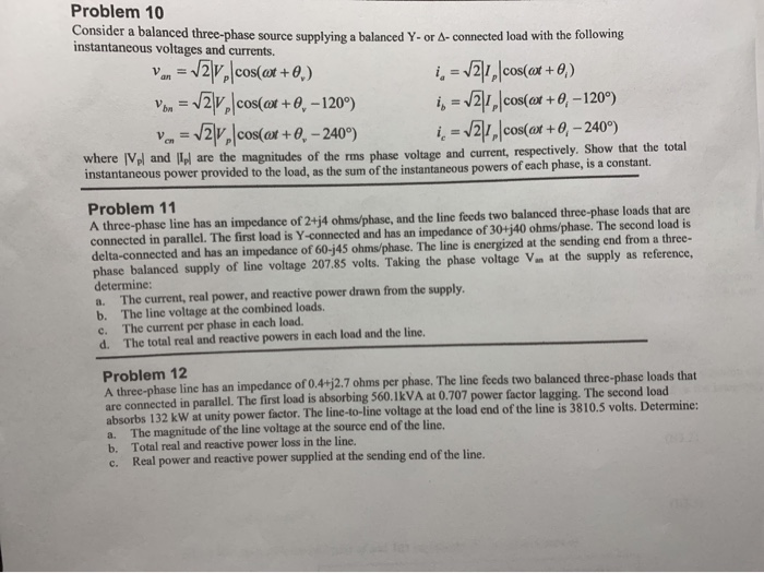 Solved Problem 10 Consider a balanced three-phase source | Chegg.com