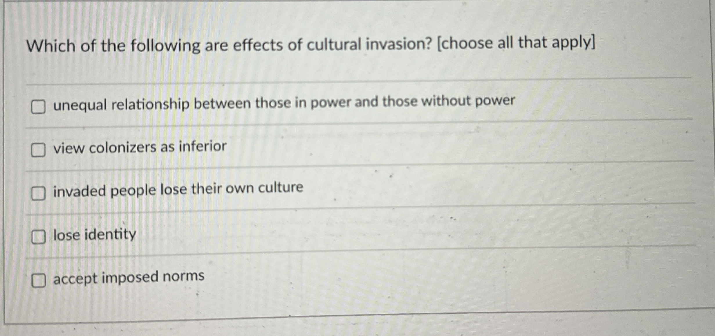Solved Which of the following are effects of cultural | Chegg.com