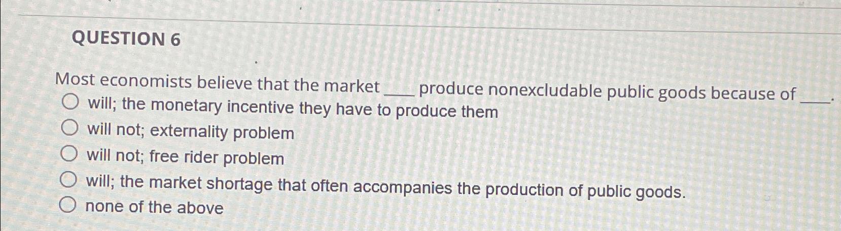Solved QUESTION 6Most economists believe that the market | Chegg.com