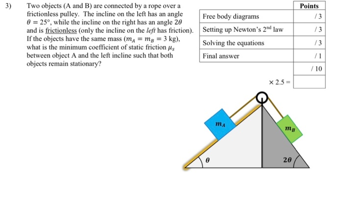 Solved 3) Points /3 /3 Two objects (A and B) are connected | Chegg.com