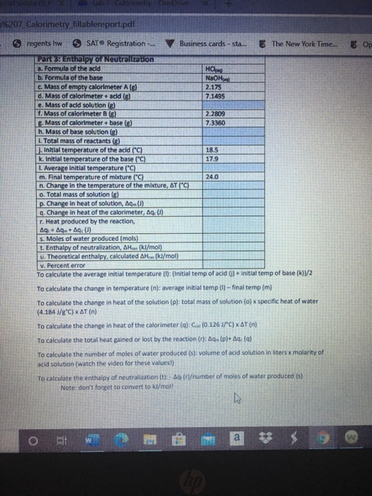 Colonely Onedrive 7 Calorimetry Fillablereport Chegg Com