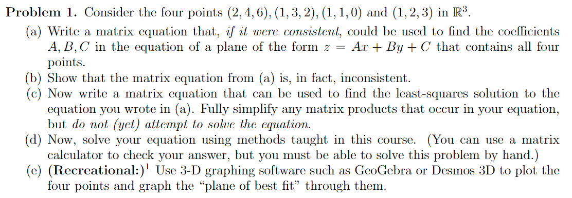 Solved Problem 1. ﻿Consider the four points | Chegg.com