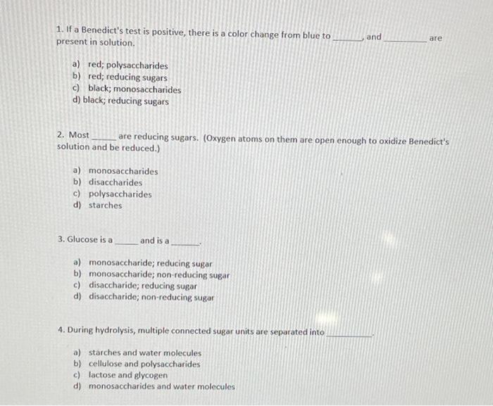 Solved 1. If a Benedict's test is positive, there is a color