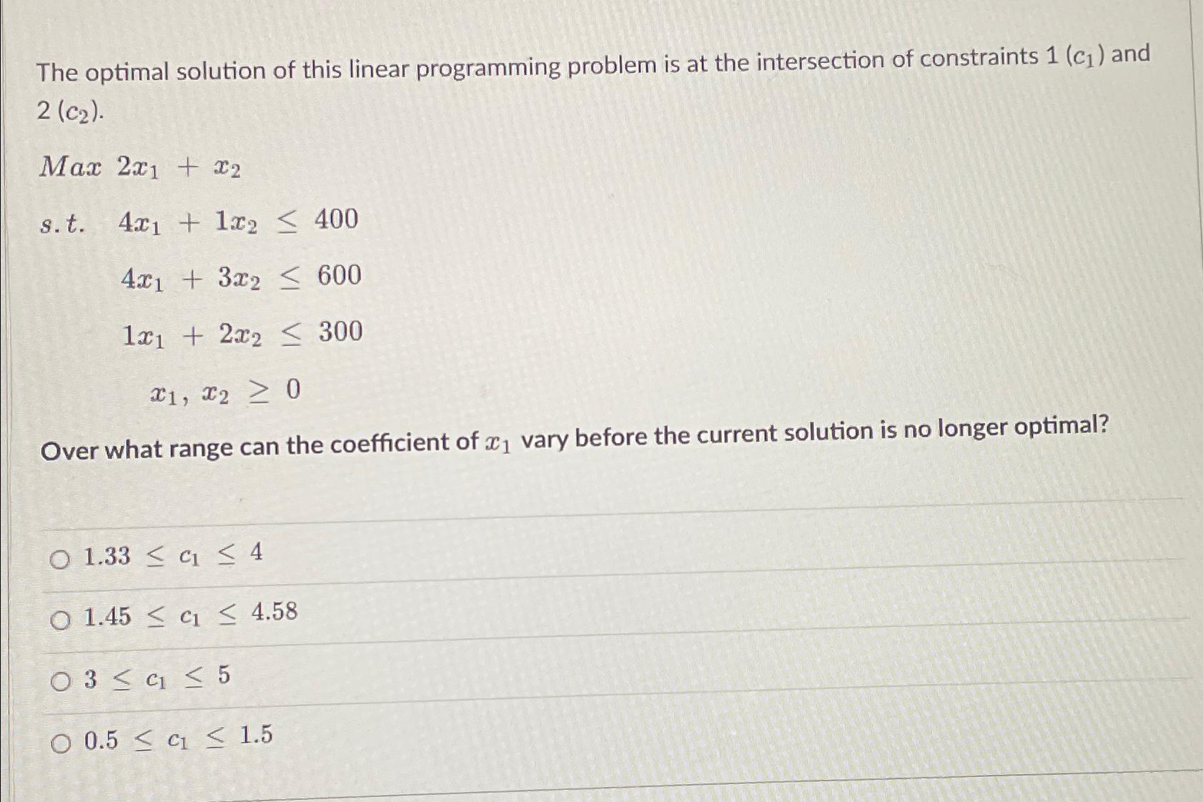 Solved The optimal solution of this linear programming | Chegg.com