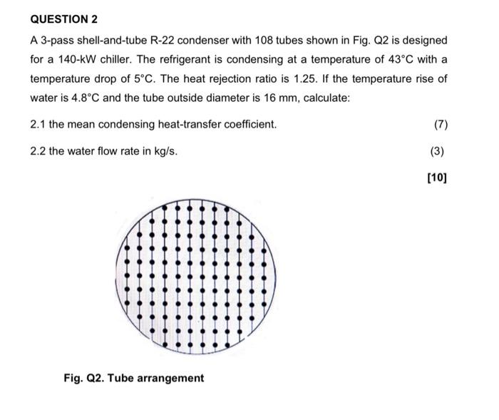 Solved Question 2 A 3 Pass Shell And Tube R 22 Condenser Chegg Com