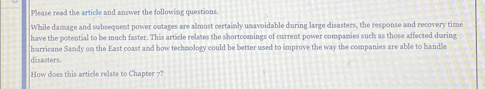 Solved Please read the article and answer the following | Chegg.com