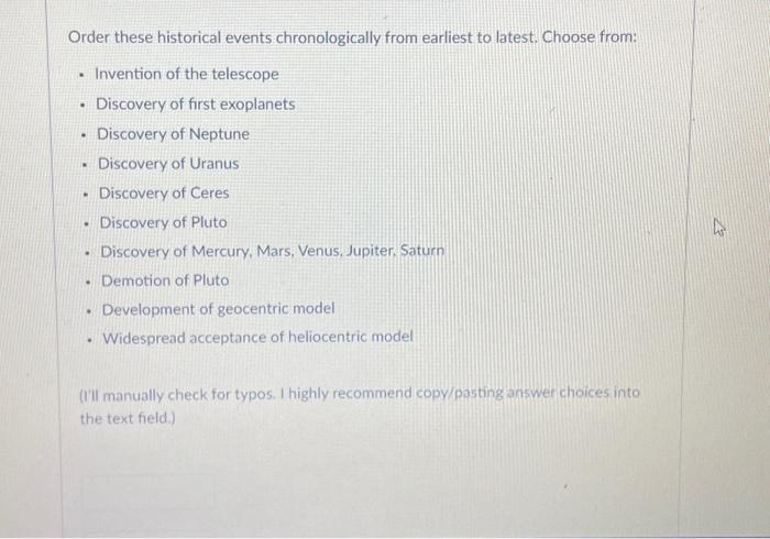 Solved Order these historical events chronologically from | Chegg.com